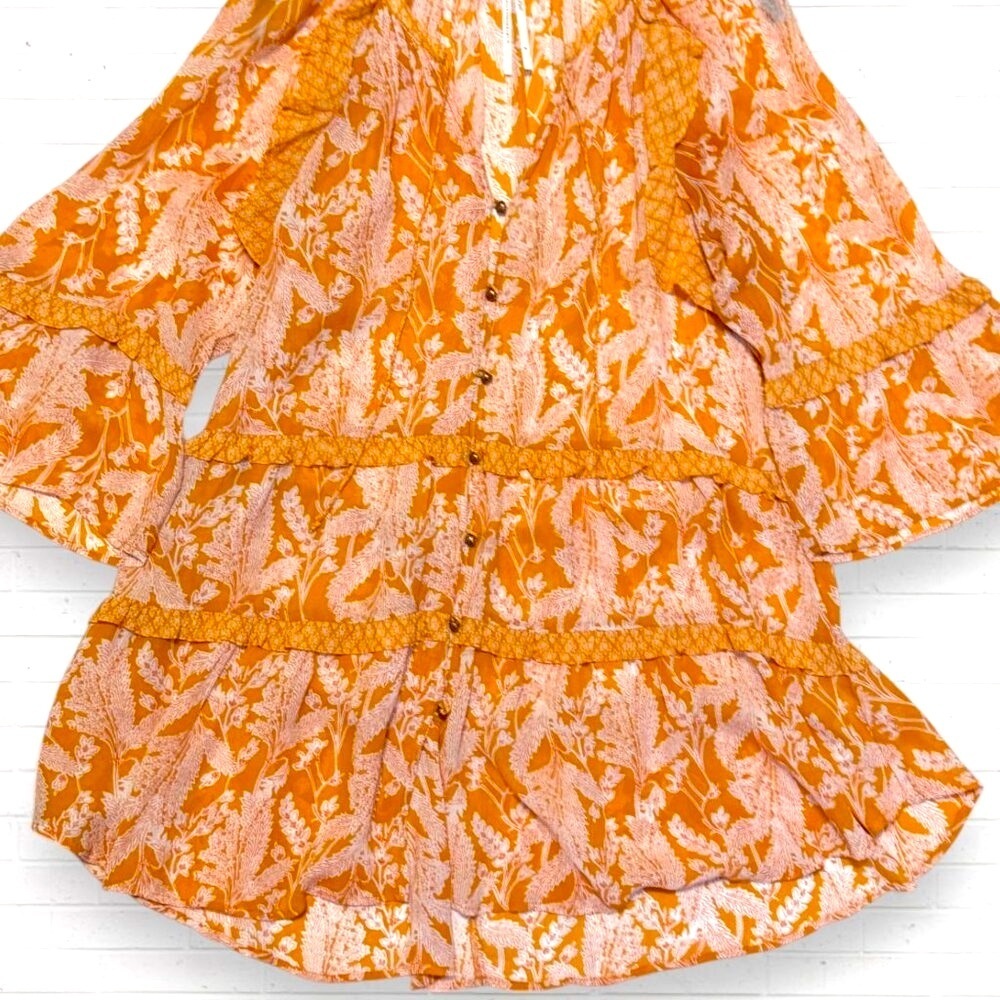 ANTHROPOLOGIE Mia Tiered Ruffle Trim Flounce Boho Tunic Top Mini Dress Womens M - Picture 3 of 6